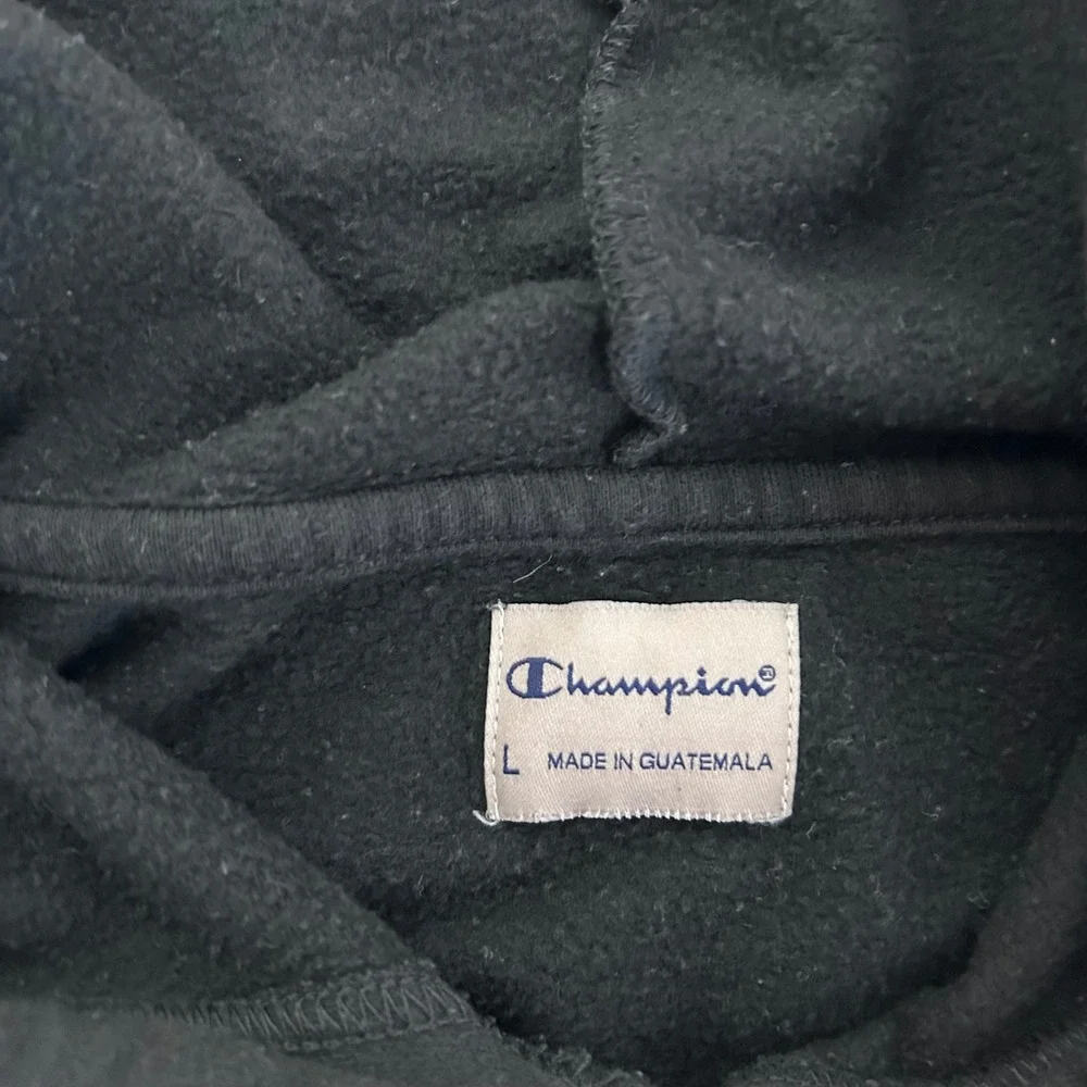 Champion Hoodie Youth Boy Large Black Red Script Sleeve Logo Pullover Sweatshirt